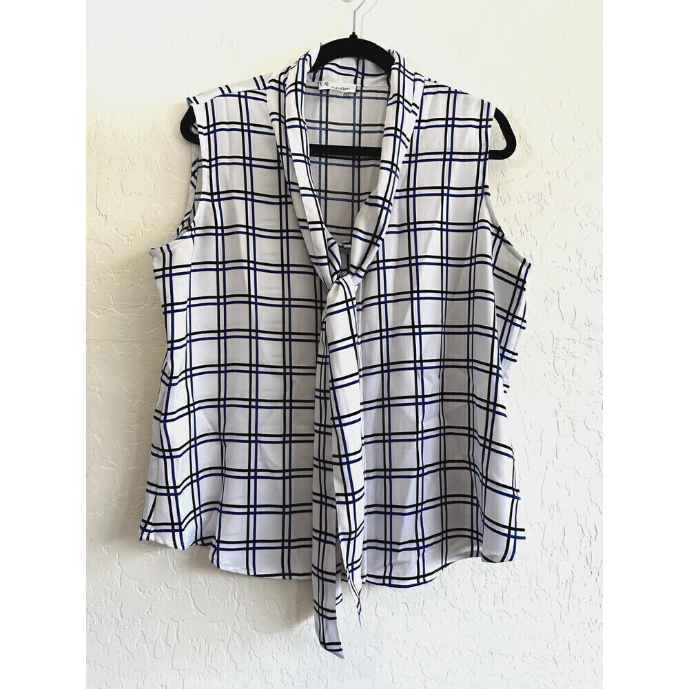 Calvin Klein Woman's Sleeveless Top Size XL Tie Neck Office Work‎ Modern Minimal